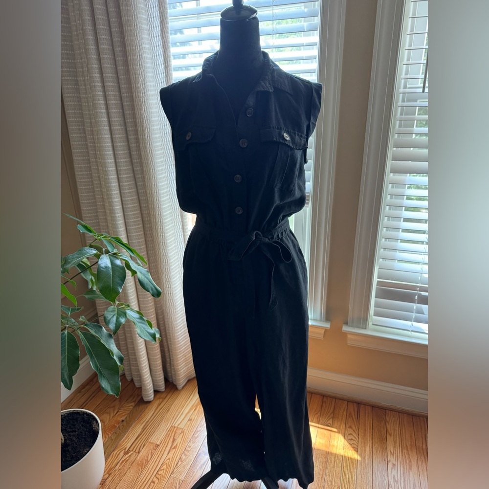 LOFT Black Button-Front Jumpsuit